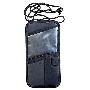 BROOKSTONE Black Document Travel Wallet Pouch 4.5”x 8.5” Adjustable Neck Cord
